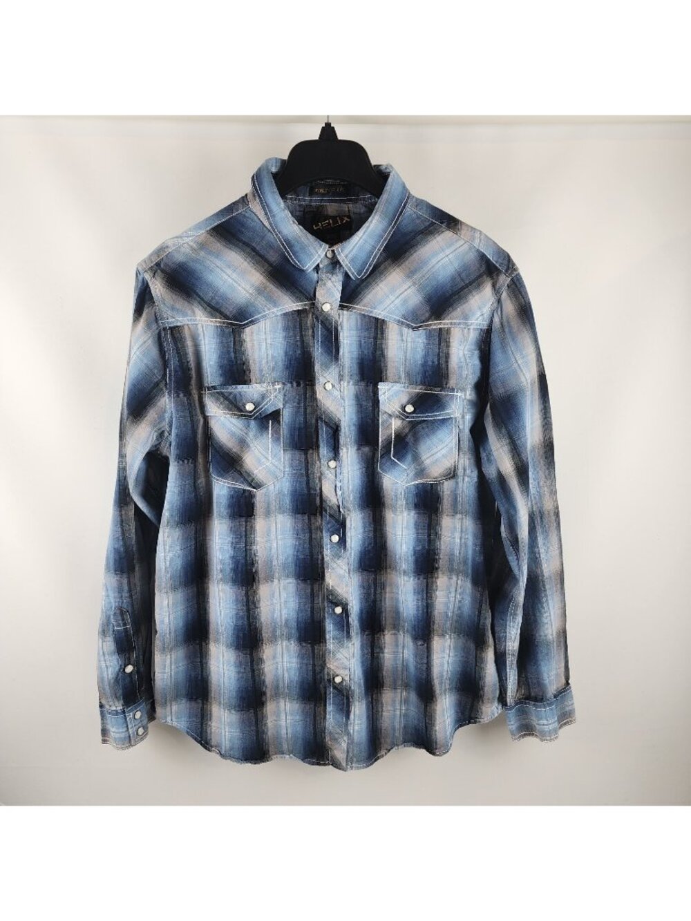 Helix Shirt Men XXL Button Up L/S Athletic Fit Western Snap Black Blue Multi